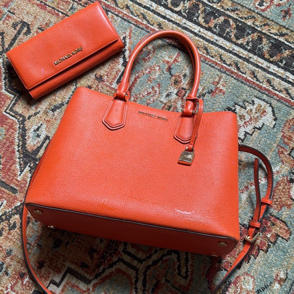 Michael Kors Vibrant Orange Satchel and Wallet